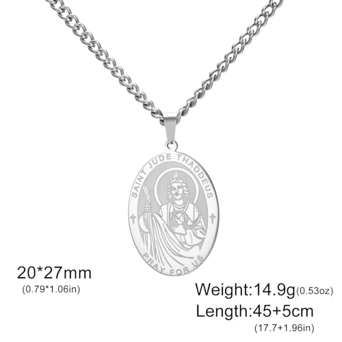 LIKGREAT Saint Jude Necklace Patron St Medals Amulet Pendant Religious Protection Jewelry for Men Women sliver