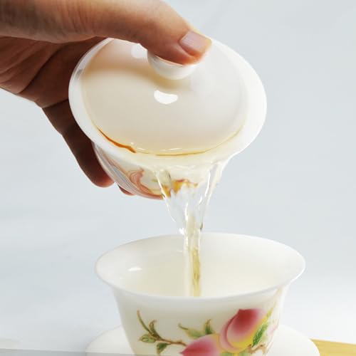 Liang baobao Ice Jade White Porcelain Gaiwan,5oz Teacup Suet-fat Jade Porcelain Chinese Tea Cup Set for Gongfu Tea (fish) fish