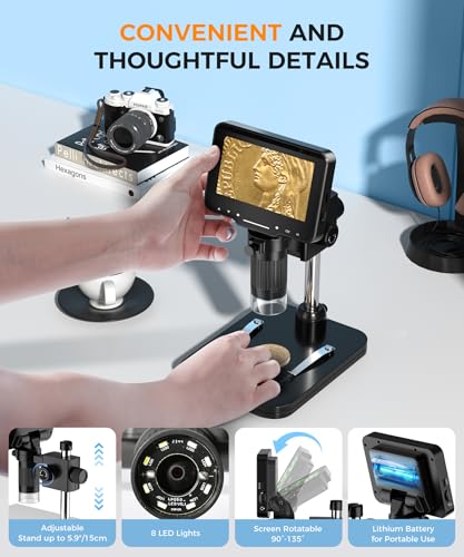 PalliPartners digital microscope for coins with bright light and HD screen in black