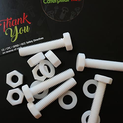 Caterpillar Red PTFE M8 x 40mm hex head bolts, plastic nuts and washers set