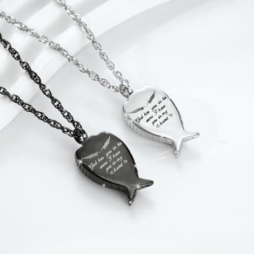 Decor Urns Urn Necklace for Ashes Memorial Cremation Jewelry for Ashes, Angel Wings Keepsake Pendant Ash Holder Stainless Steel Cremation Locket Jewelry for Women Men & Funnel Kit & Bag 2Pack(Silver+Black)