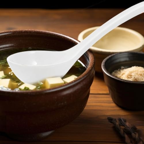 Porcelain Soup Ladle 10.2 Inch Large Bone China Chinese Soup Spoon Dishwasher and Microwave Safe for Pho Ramen Cooking and Serving