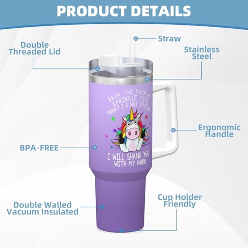 Gifts For Birthday - Back The Fuck Up Sprinkle Tits, Funny Unicorn Tumblers 40 Oz Tumbler With Lid And Straw Insulated Tumblers Stainless Steel Tumbler Funny Gifts For Wome White 1 40 Ounces