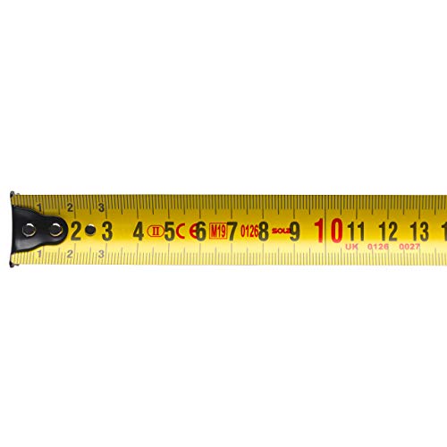 SOLA Protect Tape Measure 8 m / 25 mm – Robust Tape Measure with Belt Clip – Steel Tape Painted Yellow with mm Scale – Accuracy Class II – Roll Meter with Movable End Hook – Length 3 m, 5 m, 8 m 8m / 25mm