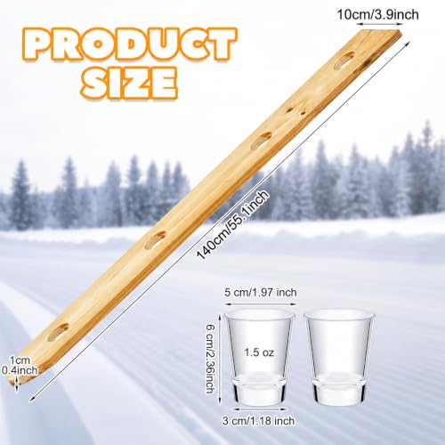 Chunful 4 Person Shot Ski Board with Glasses & Marker, Wooden Vintage
