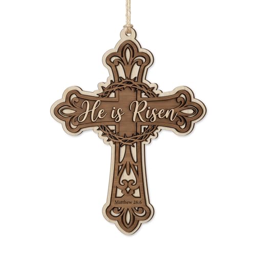 Easter Egg Ornament for Tree Decorations - He is Risen Cross Easter Decor - Religious Gifts for Women Men Kids, Catholic Gifts, Stained Glass Egg Ornament and Easter Basket Stuffers 6499
