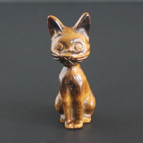 Hand Carved Gemstone Crystal Abyssinian Egyptian cat Figurine Animal Statue Carving Office Room Home Decor 2'' (Gold Tiger Eye) Gold Tiger Eye