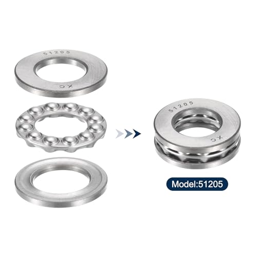 HiPicco Thrust Ball Bearings, 4pcs 51205 Plane Axial Ball Bearing 3-in-1, 25mm x 47mm x 15mm Chrome Steel ABEC3 Single Row Roller