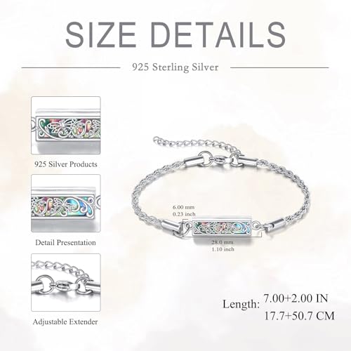 POPLYKE Dragonfly/Cross/Celtic/Hummingbird/Sunflower Bee/Sunflower/Lotus/Mountain/Tree of life Urn Bracelet for Ashes 925 Sterling Silver Abalone Shell Cremation Jewellery For Women 2 Dragonflys