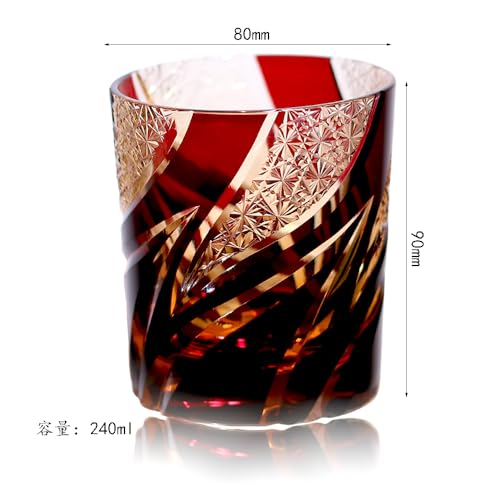 JINZHI Hand-Cut Japanese Edo Kiriko Whisky Glass - Artisanal Colored Crystal Craft Cocktail Glass for Bourbon, Scotch, Old Fashioned - Luxury Barware Gift