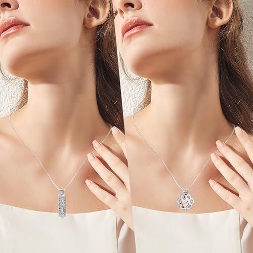 Cremation Jewelry for Ashes For Dog/Cat Paw Print Stainless Steel Memorial Locket Urn Necklace Inside Mini Case Keepsake for Pet A-Silver+Rose Gold-2PC