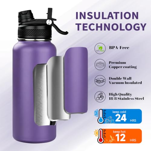 32 oz Insulated Water Bottle with Leak-proof 2-in-1 Straw and Spout Lid,Stainless Steel Sports Water Bottle with Handle,Double Wall Vacuum Metal Water Flask for Travel(Black-Navy blue-Purple-Indigo,4) 32 Ounces Black-Navy blue-Purple-Indigo