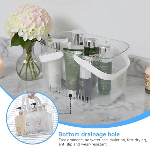 Shower Caddy Basket, Plastic Bathroom Shower Caddy with Handle and Drain Holes, Tote Organizer Basket Bin for Dorm Bathroom College Gym, 10.24in*5.9in*5.9in