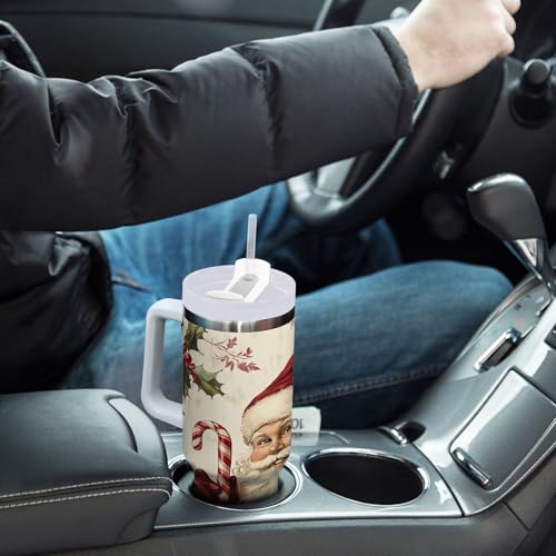 YETTASBIN Christmas Santa Claus 40 oz Tumbler with Handle, Stainless Steel Vacuum Insulated Sports Water Bottle, Leak-proof Travel Coffee Mug Cup with Lid and Straw for Water, Iced Tea or Coffee 40 Ounces