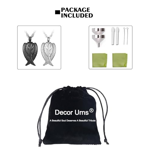 Decor Urns Urn Necklace for Ashes Memorial Cremation Jewelry for Ashes, Angel Wings Keepsake Pendant Ash Holder Stainless Steel Cremation Locket Jewelry for Women Men & Funnel Kit & Bag 2Pack(Silver+Black)