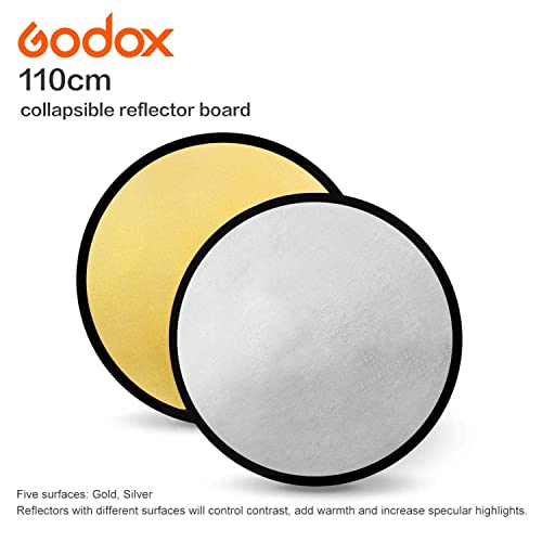 GODOX 43" 110cm 2-in-1 Collapsible Round Portable Disc Light Reflector with Bag for Studio and Photography - Gold, Silver