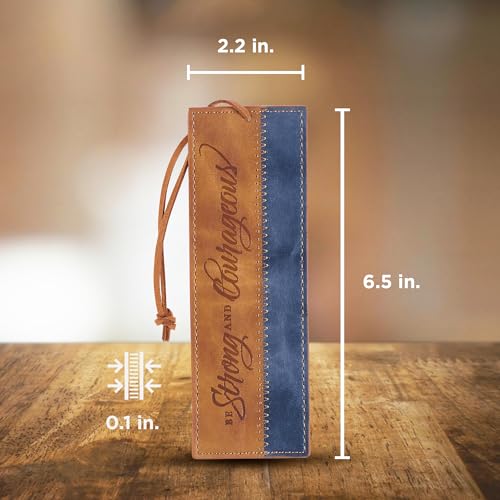 Christian Art Gifts Faux Leather Scripture Bookmark: Strong and Courageous Brown/Navy - Be Strong