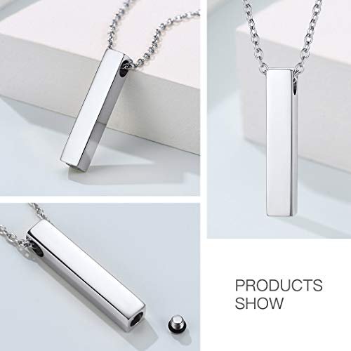 Suplight Personalized Cremation Jewelry Stainless Steel Moon Cat/Crucifix Cross/Tree of Life/Cylinder/Rectangle Keepsake Urn Pendants for Ashes, Custom Engraving Memorial Necklaces for Women Men d. rectangle-stainless steel not-personalized