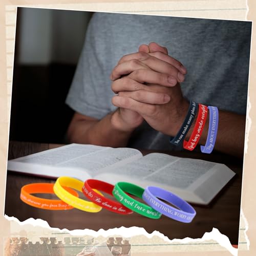 48 Pcs Bible Bracelets Silicone Wristbands, Christian Faith Verse Bracelet