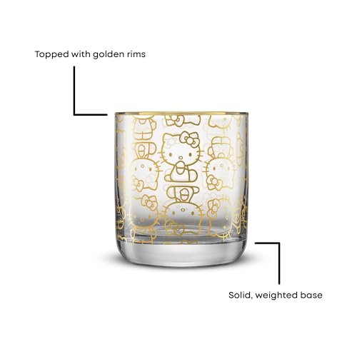 JoyJolt Sanrio Hello Kitty Charmed Short Glasses, 10oz Drinking Glass Cups Set of 2, Cute Short Glass Tumbler Set, Hello Kitty Stuff, Kawaii Gifts for Women