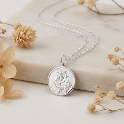 Alexander Castle Reversible 925 Sterling Silver St Christopher Pendant Necklace - 20mm with 18" Sterling Silver Chain & Jewellery Gift Box