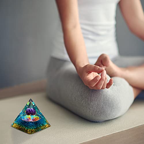 Orgone Pyramid, Amethyst Healing Crystal Pyramid and Orgonite Healing Stones, Protection Crystal Energy Generator for Yoga, Meditation, Stress Reduce Blue Quartz