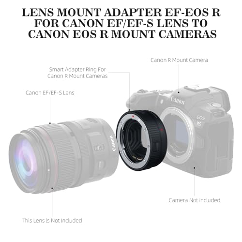 EF-EOS R Auto Focus Lens Mount Adapter, Compatible with Canon EF/EF-S Lenses for EOS R, R3, R5, R6, R7, R8, RP, R50, R100 Mirrorless Cameras