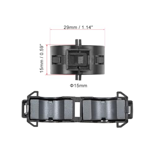 sourcing map Ferrite Core Ring Clip RFI EMI Noise Reduction Fliter Pack of 5 | Black 15mm Cable Clamp