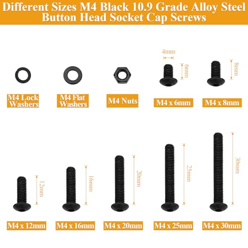 Sutemribor M4 black button head socket cap screws, nuts and washers assortment set in storage case