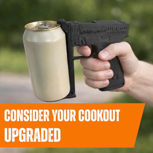 The Ultimate Novelty Pistol Brew Can Grip (Black) | 12oz Can Handle for Dad/Grandpa/Uncle | Pistol-Style Drink Clip | Great for Summer Parties, Tailgating & Camping Black