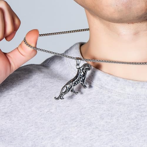 Leopard Stainless Steel Pendant Necklace for Men Women,Retro Faith Necklace, Jewelry Gift,Retro Silver Chain Necklace 23.6 Inch(Send Gift Box)