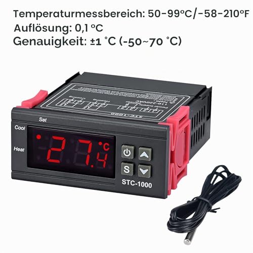 STC-1000 Digital Temperature Controller Celsius 110-220V Heating Cooling Regulator/with 36" NTC Sensor Probe