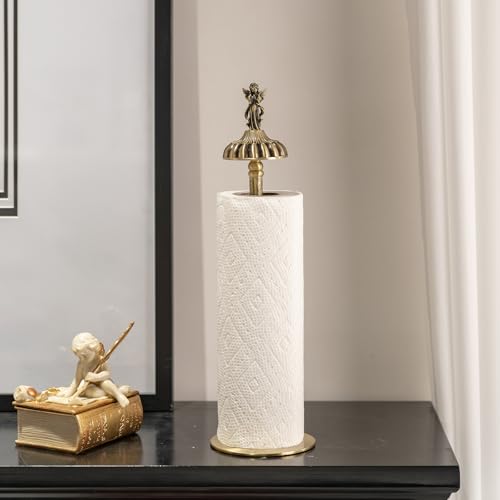 1 Luxurious Brass Angel Paper Towel Holder countertop, Kitchen Bathroom Gold Paper Towel Holder - Sturdy, Durable, Elegant Kitchen and Bathroom Home Decoration