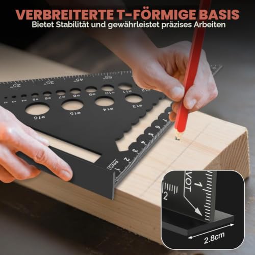 flintronic Carpenter's Square Set, 2 Pieces, Multifunctional Try Square, 18 cm + 30 cm, Aluminum Ruler Angle Guide Including Flat Carpenter's Pencil for Measuring Angles (Black) #A black 30 cm + 18 cm ruler + 2 x pencils