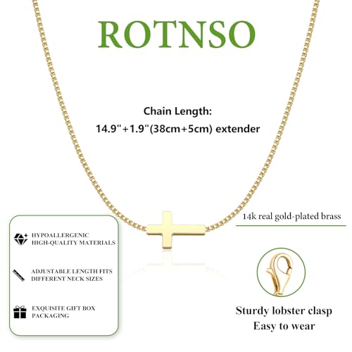 Rotnso Cross Necklace for Women 14K Gold Plated Dainty Small Pendant Choker Box Chain Sideways Cross-GD