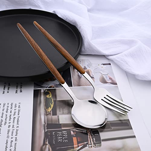 24-Piece Silverware Set for 6, Silver Mirror Polished Stainless Steel Flatware Set, Wooden Effect Handle Utensil Set for Home Hotel Restaurant, Family Cutlery Set Include Knife Fork Spoon Brown Silver