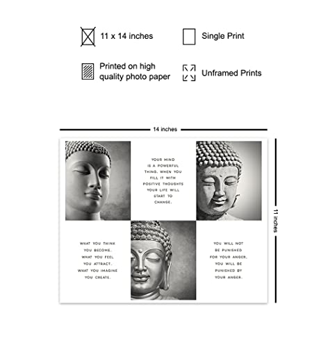 Buddha Zen Wall Decor 11x14 - Uplifting Quotes Meditation Art Print 11"L x 14"W