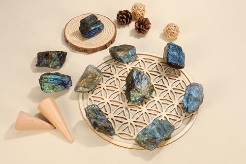 Jovivi 2pcs Raw Labradorite Crystals,Large 1.6"-2.2" Rough Stones Bulk