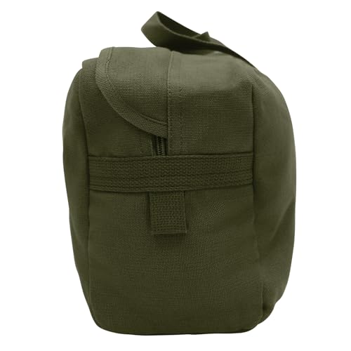 Rothco olive drab green canvas tanker style tool bag with heavy-duty construction and multipurpose gear carrier design