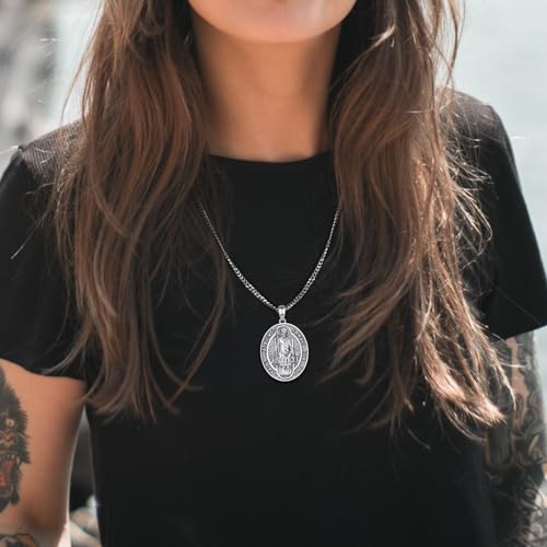 INFUSEU St Patrick Necklace Saint Patricks Day Jewelry Irish Gifts Clover Pendant Medal for Men Women 925 Sterling Silver Religious Catholic Christian Medallions Oval
