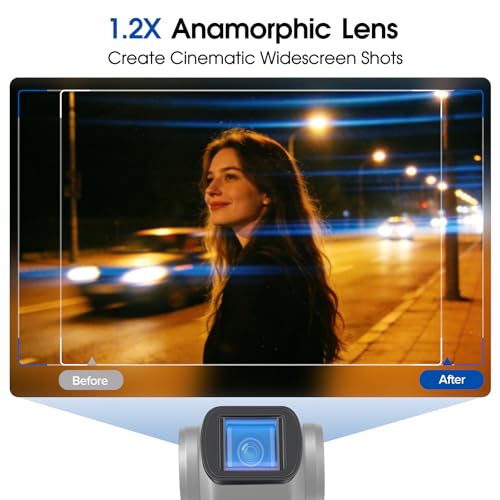 1.2X Anamorphic Lens Compatible with DJI Osmo Pocket 3 & Pocket 4 Only, 3 Elements 3 Groups Cinematic Optical Glass, Magnetic Lens Attachment for Widescreen Video & Film Look, Lightweight Gimbal Safe
