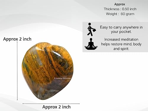 Amazing Gemstone Nellite Crystal Heart Palm Stone - Pocket Massage Worry Stone for Natural Body Chakra Balancing, Reiki Healing and Crystal Grid