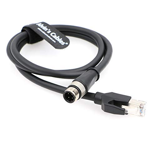 Alvin's Cables M12 4 Position D Coded to RJ45 Shielded Ethernet Cable Flexible Network Cord SFTP 24AWG Black PUR Jacket P67 Waterproof 3.2ft/1M Straight 4 Pin 3.3ft/1M