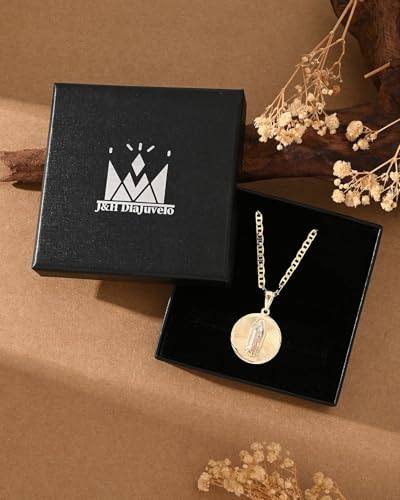 J&H DiaJuvelo Virgin Mary Necklace for Women 14K Gold Plated Cadena de la Virgen de Guadalupe Necklaces Saint Cubic Zirconia Pendant Catholic Jewelry for Women Charm Gifts Gold-Round Disc 18 inches