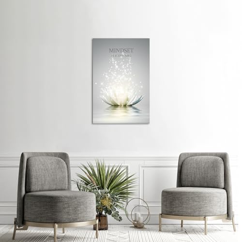 Lotus Flower Wall Art Canvas Mindset Motivational Quotes Poster for Zen Office Wall Decor Spiritual Meditation Prints Artwork Framed (20 x 30inches) 20"L x 30"W mindset lotus 01