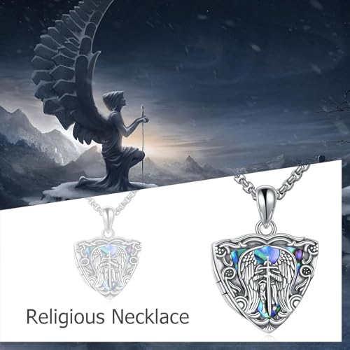 URONE St. Michael Locket Necklace 925 Sterling Silver Saint Michael Locket Pendant Necklace Saint Amulet Religion Jewellery Gifts for Men Women