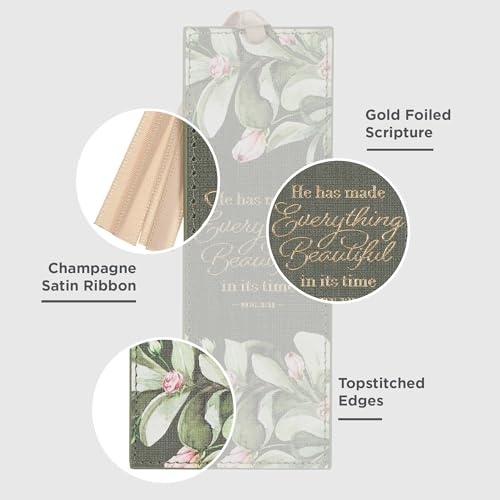 Christian Art Gifts Faux Leather Bookmark for Women: Everything Beautiful Forest Green/Everything Beautiful