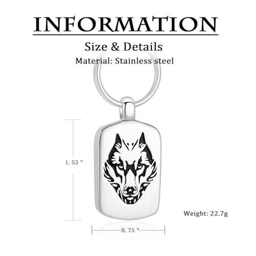 Pet Cremation Jewellery Wolf Poker Urn Necklaces for Ashes Stainless Steel Keepsake Memorial Pet Ash Pendant Jewellery for Men Women Silver-2PCS