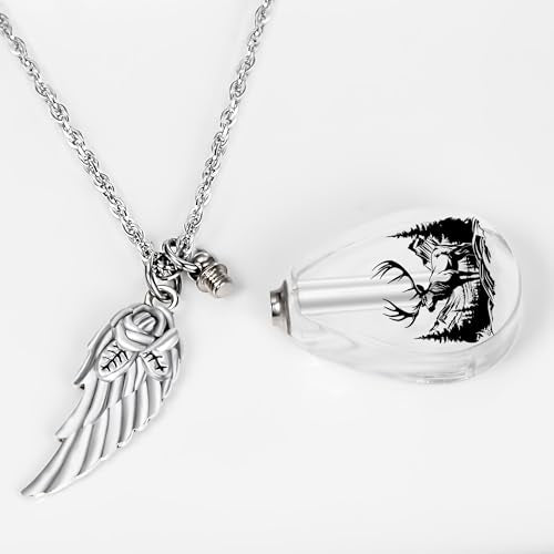 Teardrop Urn Necklace for Ashes, Resin Memorial Pendant with Keepsake Deer