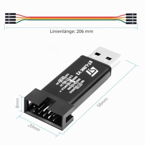 ST-Link V2 Emulator Downloader Programmer, ST-Link V2 Mini Debugger Programming Emulator Downloader for ST-M8 STM-32 with Dupont Wires (Pack of 2)